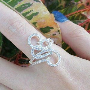 Rhinestone Swirl Silvertone Ring Signed NVC Size 8